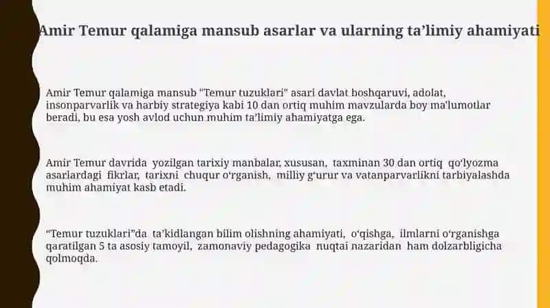 Amir Temur ògitlarining tarbiyaviy ahamiyati 3