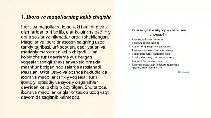 Ibora maqol matal hikmatli so'z va evfemizmlarning uslubiy xususiyatlari ppt 3