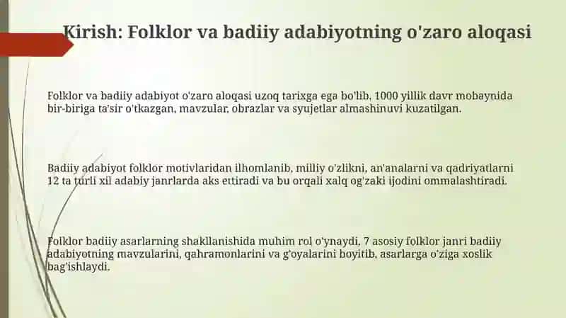 Folklor va badiiy adabiyot munosabatlari. Folklorizm tushunchasi 3