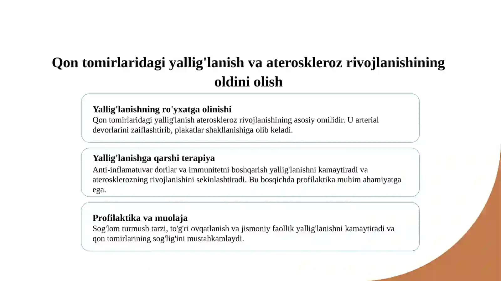 ATEROSKLEROZGA QARSHI VOSITALAR. SODDA JONIVORLARGA QARSHI. SULFANILAMID PREPARATLARI. ZAXMGA GARSHI VOSITALAR. 3