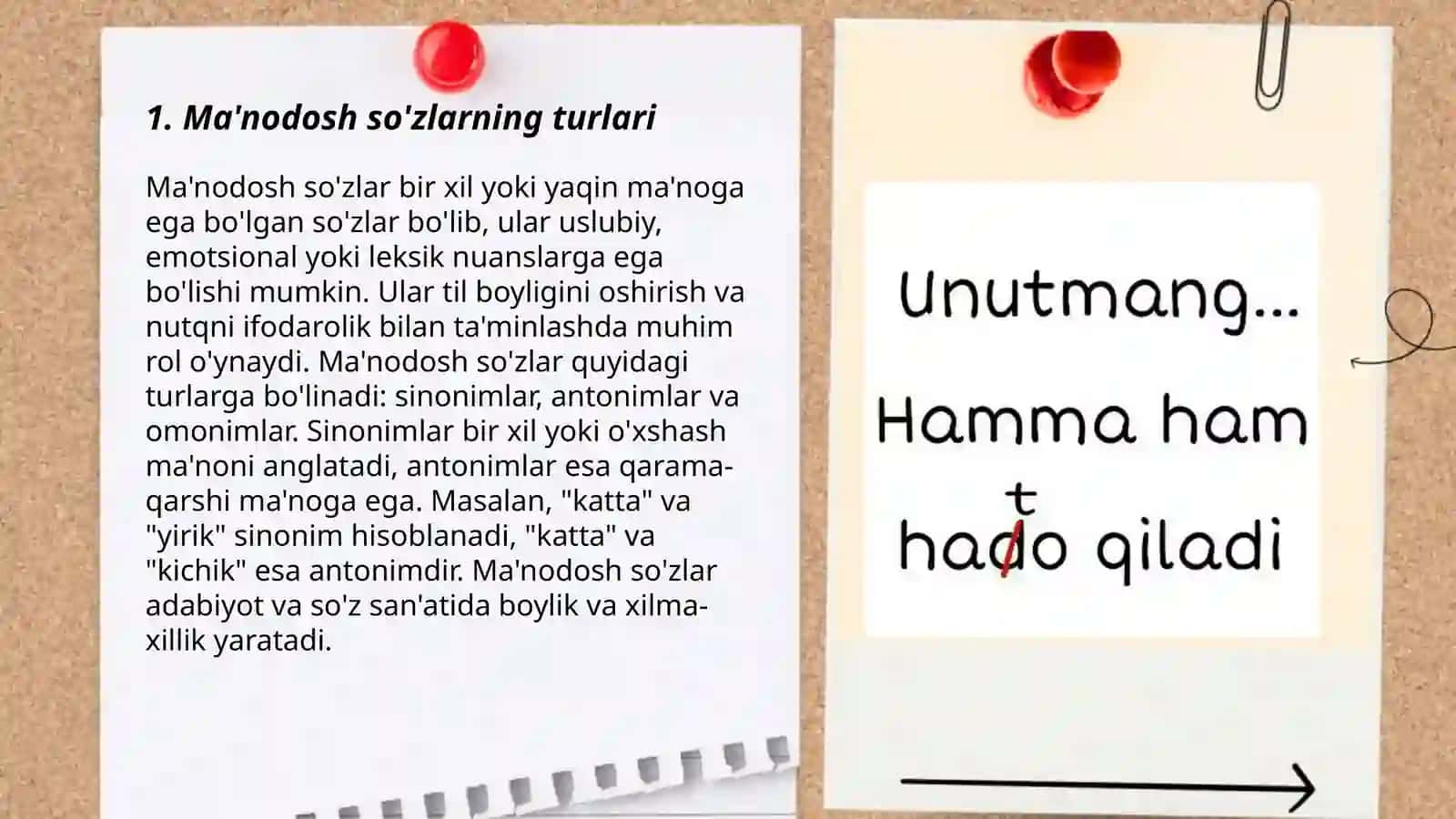 Ma'nodosh so'zlar, zid ma'noli so'zlar,shakldosh so'zlar,ko'p ma'noli so'zlar didaktik material 3