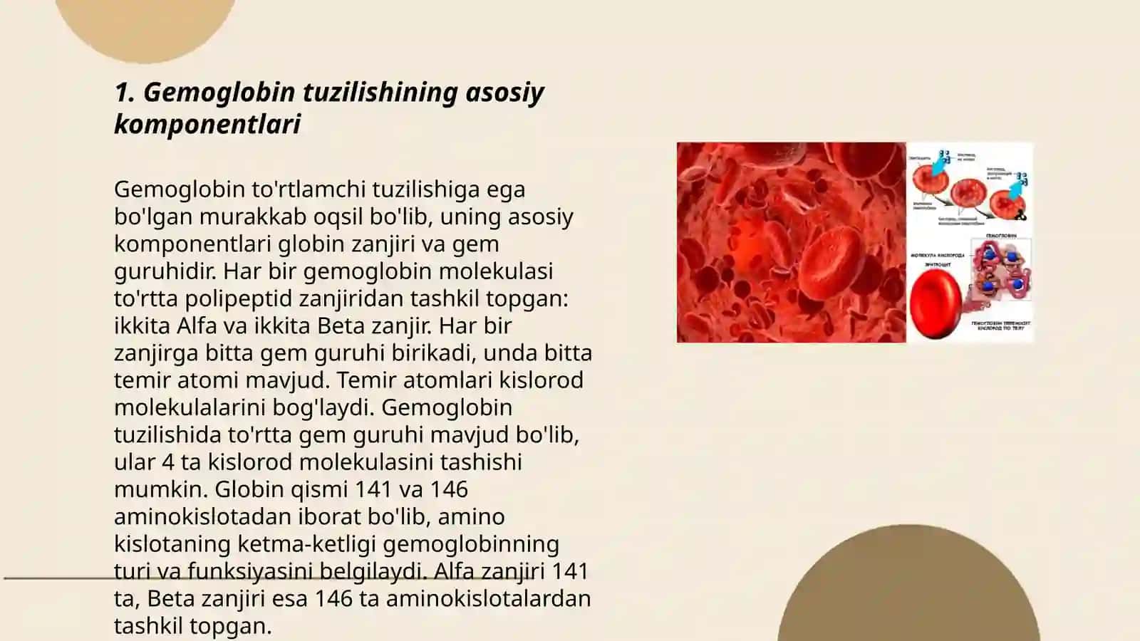 Gemoglobin tuzilishi va u yordamida kislorod tashish mexanizmi 3