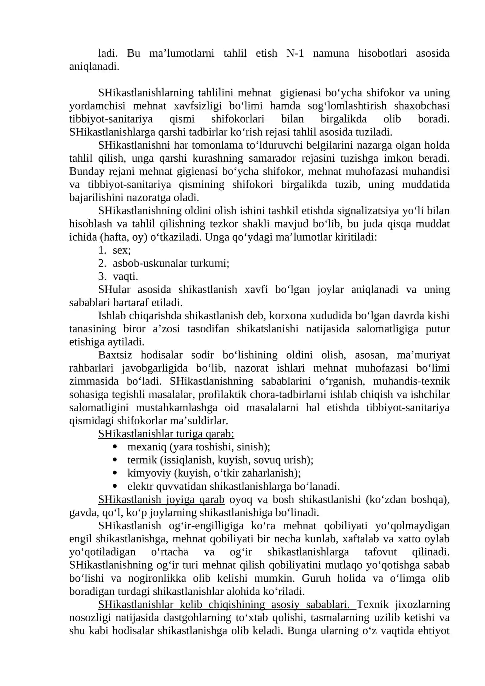 Ishlab chiqarishda yuzaga keladigan baxtsiz xodisalar uchun N-1 shaklidagi dalolatnomani to`ldirish va baxtsiz hodisani baxolash 3