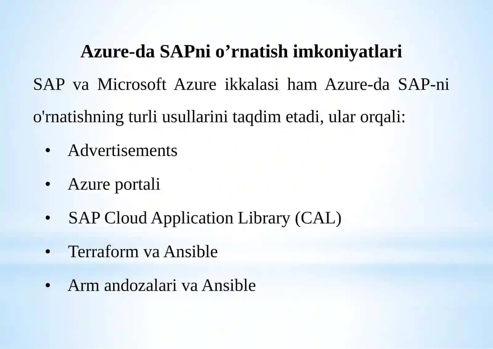 Azure-da SAP-ni o’rnatishning mumkin bo’lgan variantlari 3