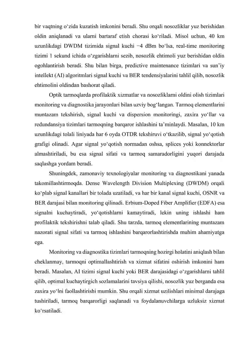 Optik tarmoqlarda monitoring va diagnostika usullari 3