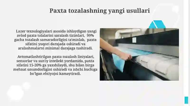 Zamonaviy paxta tozalash texnologilaranini afzaliklari 3