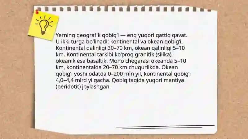 Yerning geografik qobigʻi.Litosfera 3