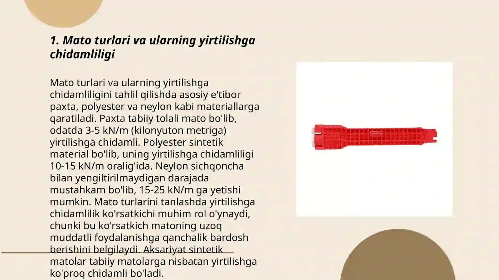 TA-1 asbobida har xil turdagi matolarning yirtilishiga chidamliligini tekshirish 3