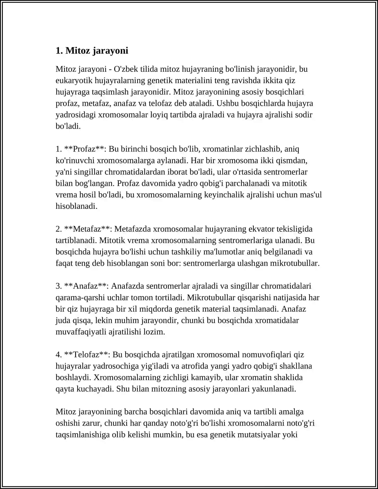 MITOZ — SOMATIK HUJAYRALARNING BOʻLINISHI 3