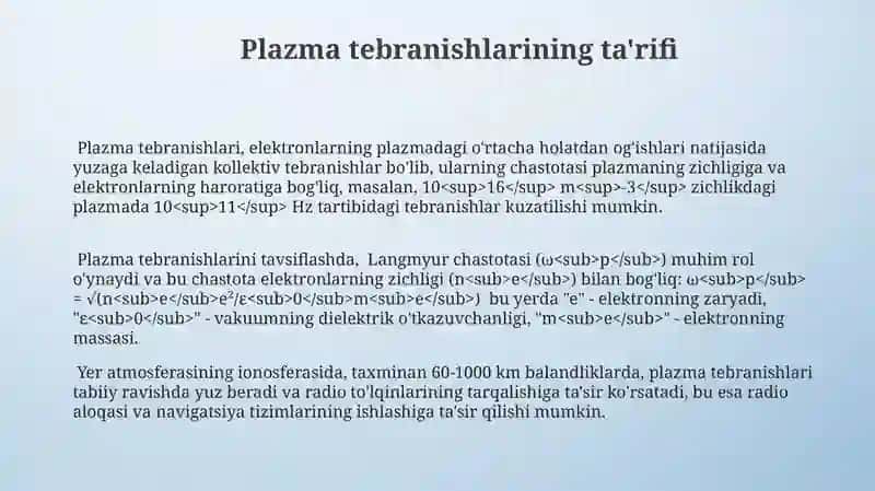 Plazma tebranishlarini o'rganish 3