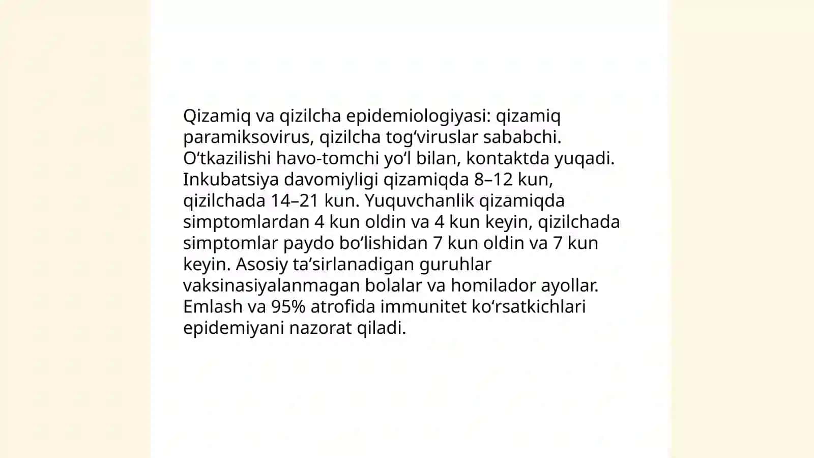 Qizamiq va Qizilcha kasalligi ustidan epidemiologik nazoratni tashkillashtirish va uning mazmuni o‘rgatish 3