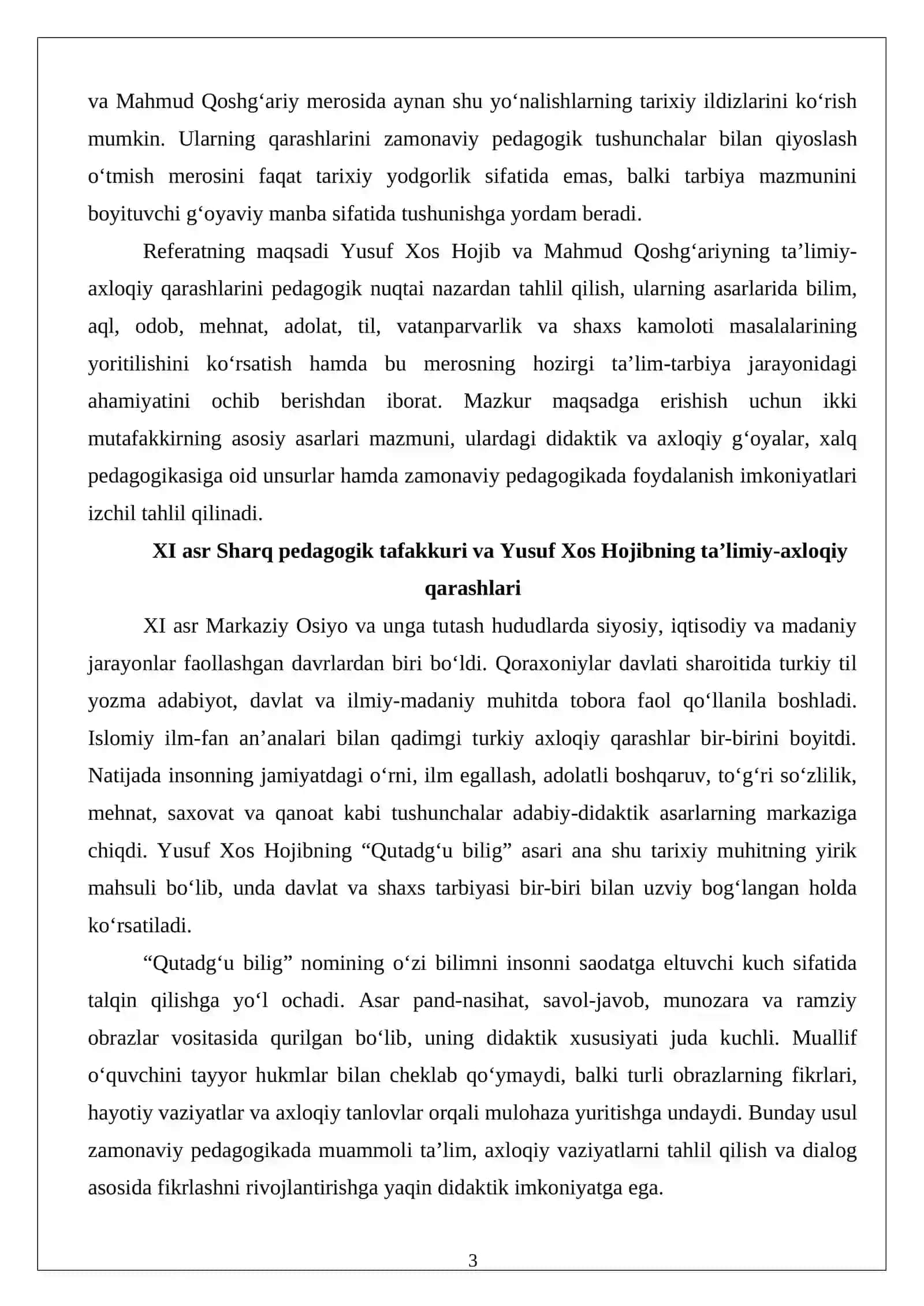 Yusuf Xos Hojib va Mahmud Qoshg‘ariyning ta’limiy-axloqiy qarashlari 3