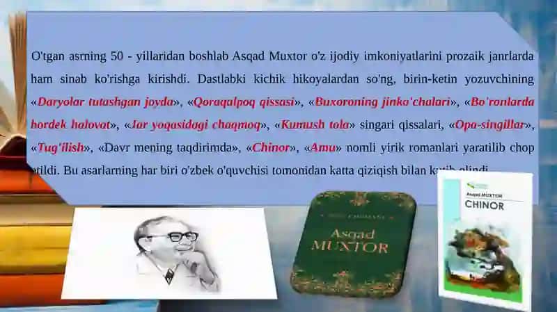 8-sinf adabiyot darsligi asosida ASQAD MUXTOR 3