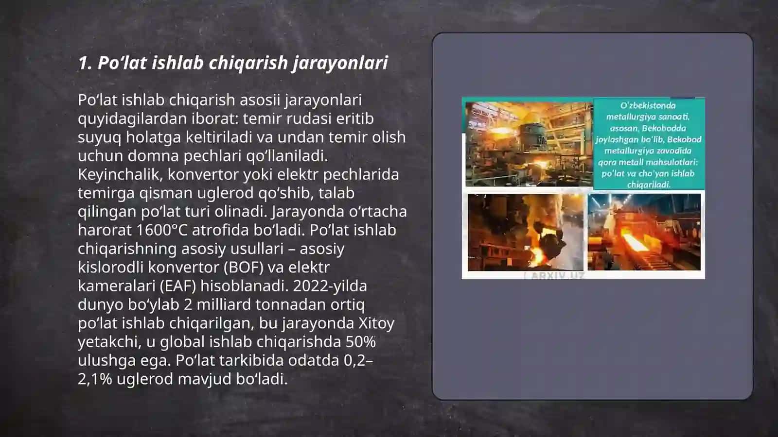 Poʻlat va choʻyan ishlap chqarish 3