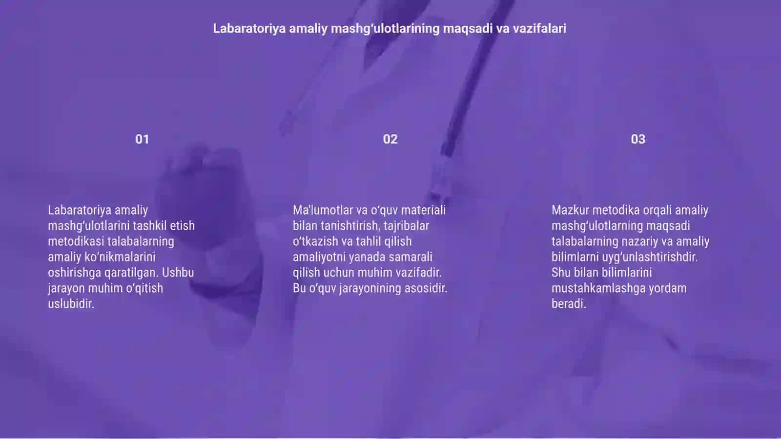 Labaratoriya amaliy mashgʻulotlarini tashkil etish va oʻtkazish metodikasi 3