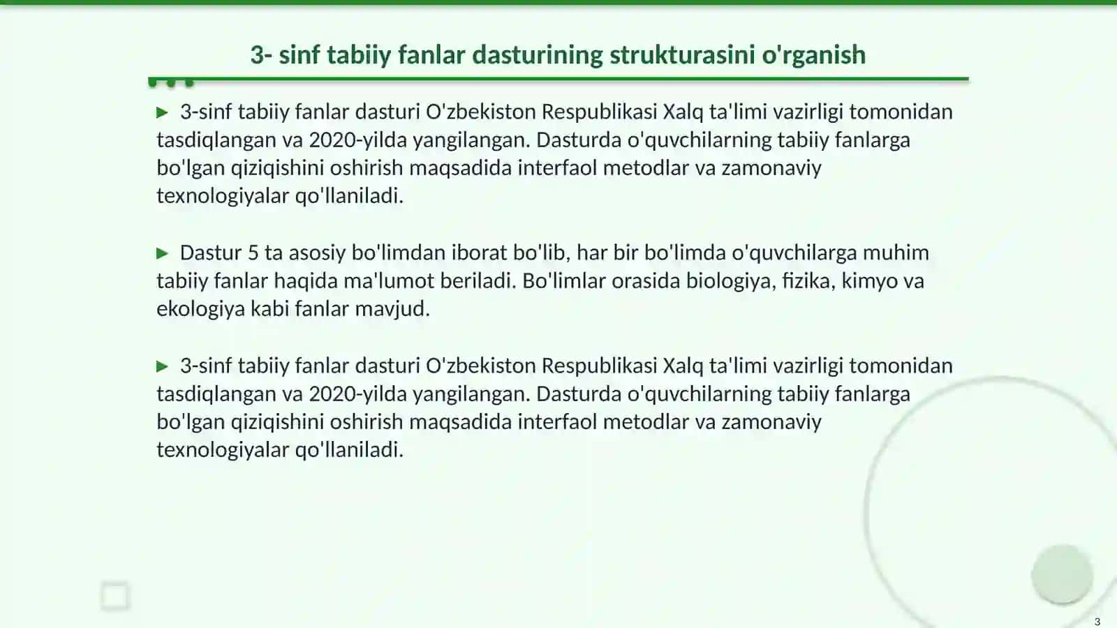 3- sinf Tabbiy fanlar dasturi va darsligi 3