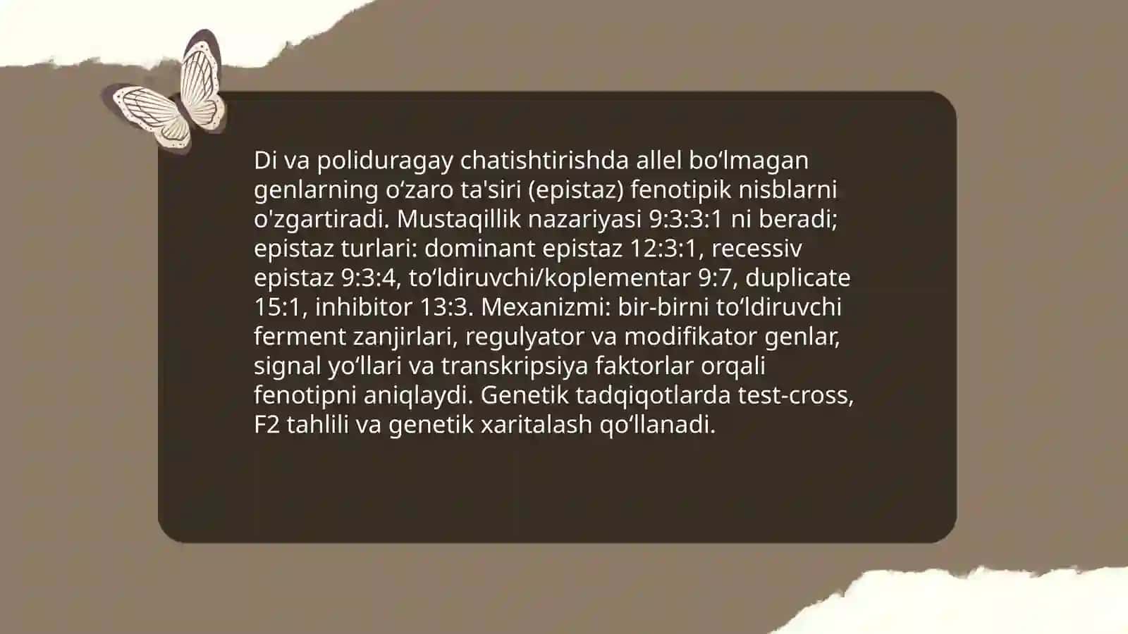 Allel boʻlmagan genlarni òzaro tasiri mavzusidan Mustaqil ishi 3