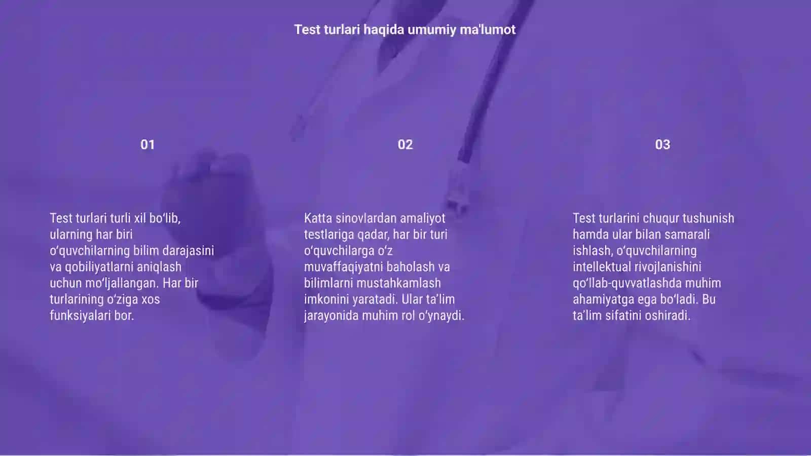 Test turlari va funksiyalari 3