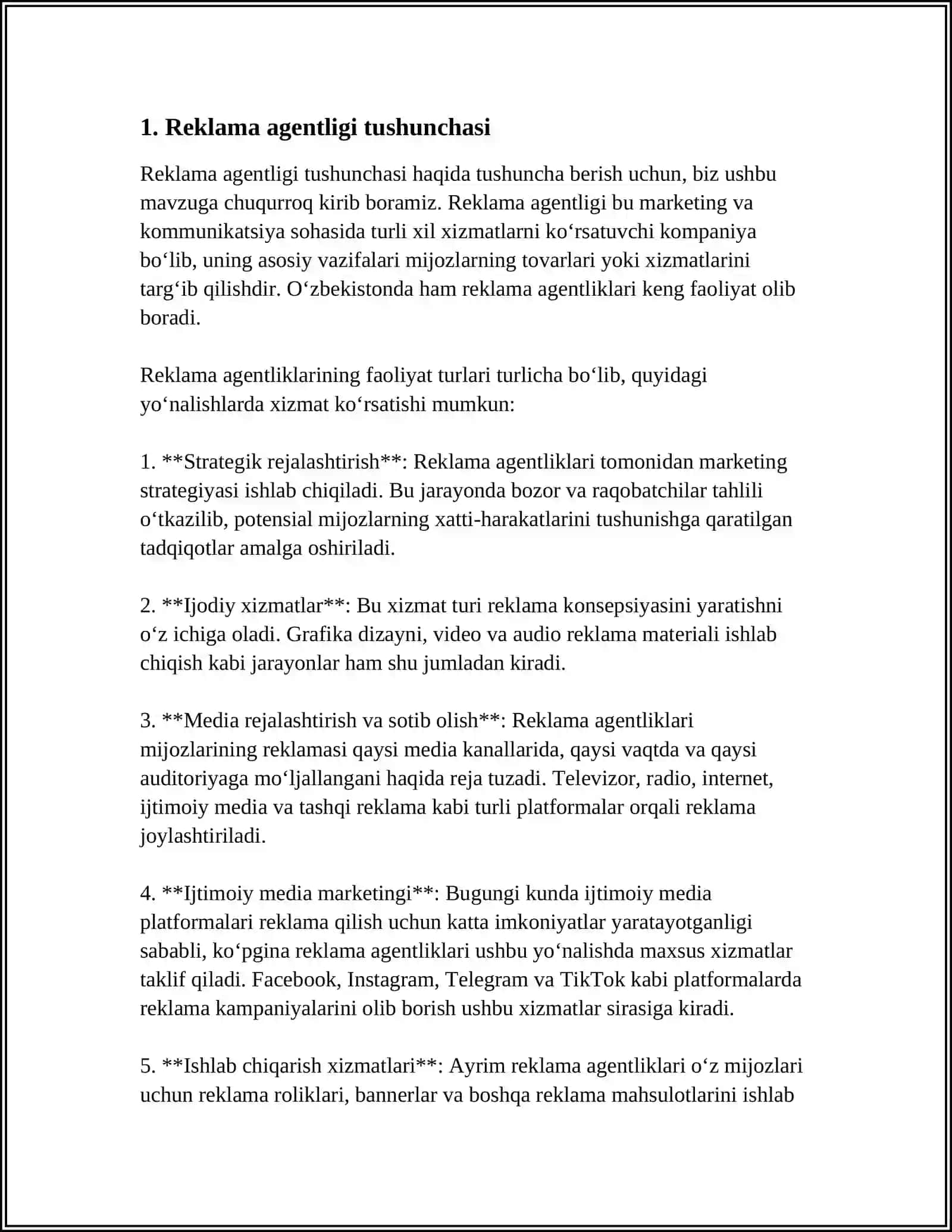 REKLAMA AGENTLIKLARI VA ULARNING FUNKSIYALARINI ANIQLASH 3