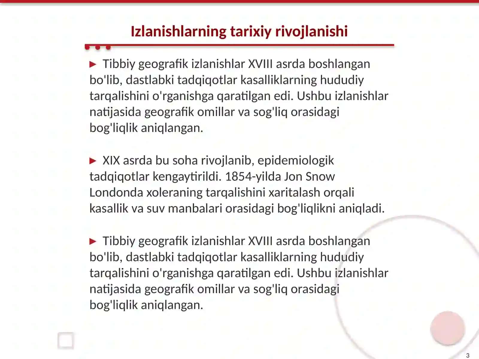 Tibbiy geografik izlanishlar 3