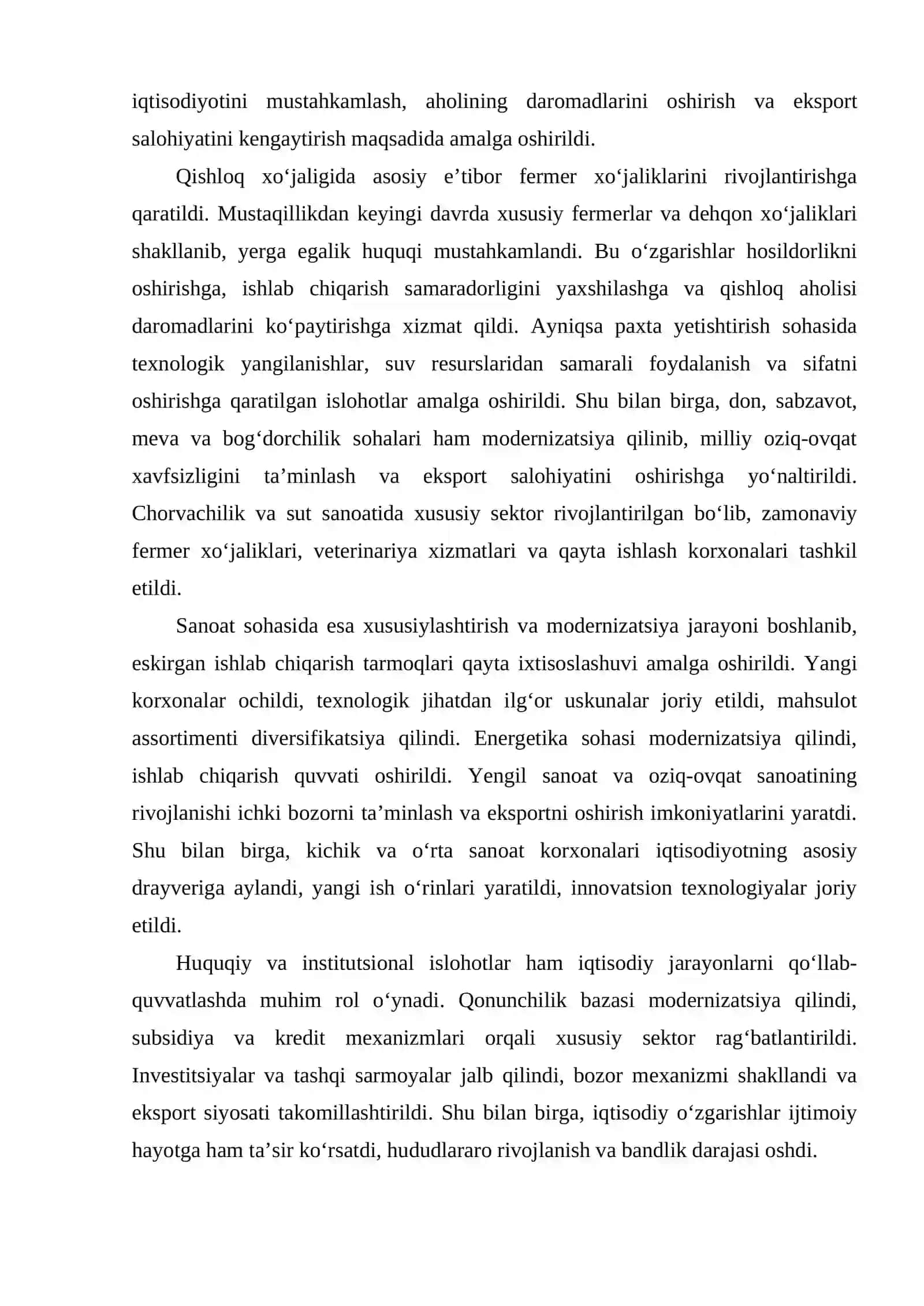 Mustaqillik yillarida qishloq xoʻjaligi va sanoat soxasidagi oʻzgarishlar 3