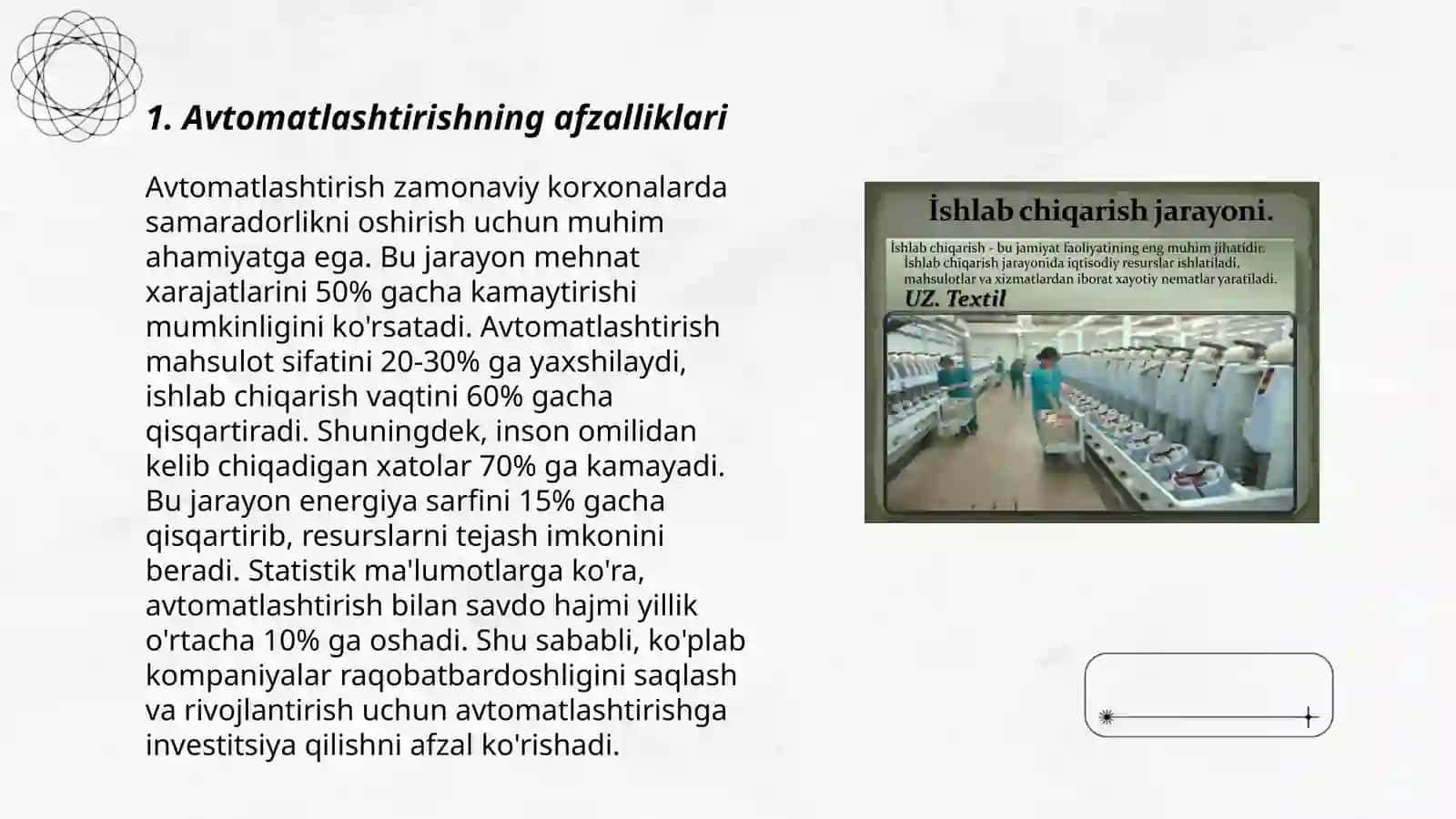 Yangi texnika va texnologiya jarayonini avtomatlashtirish darajasi 3