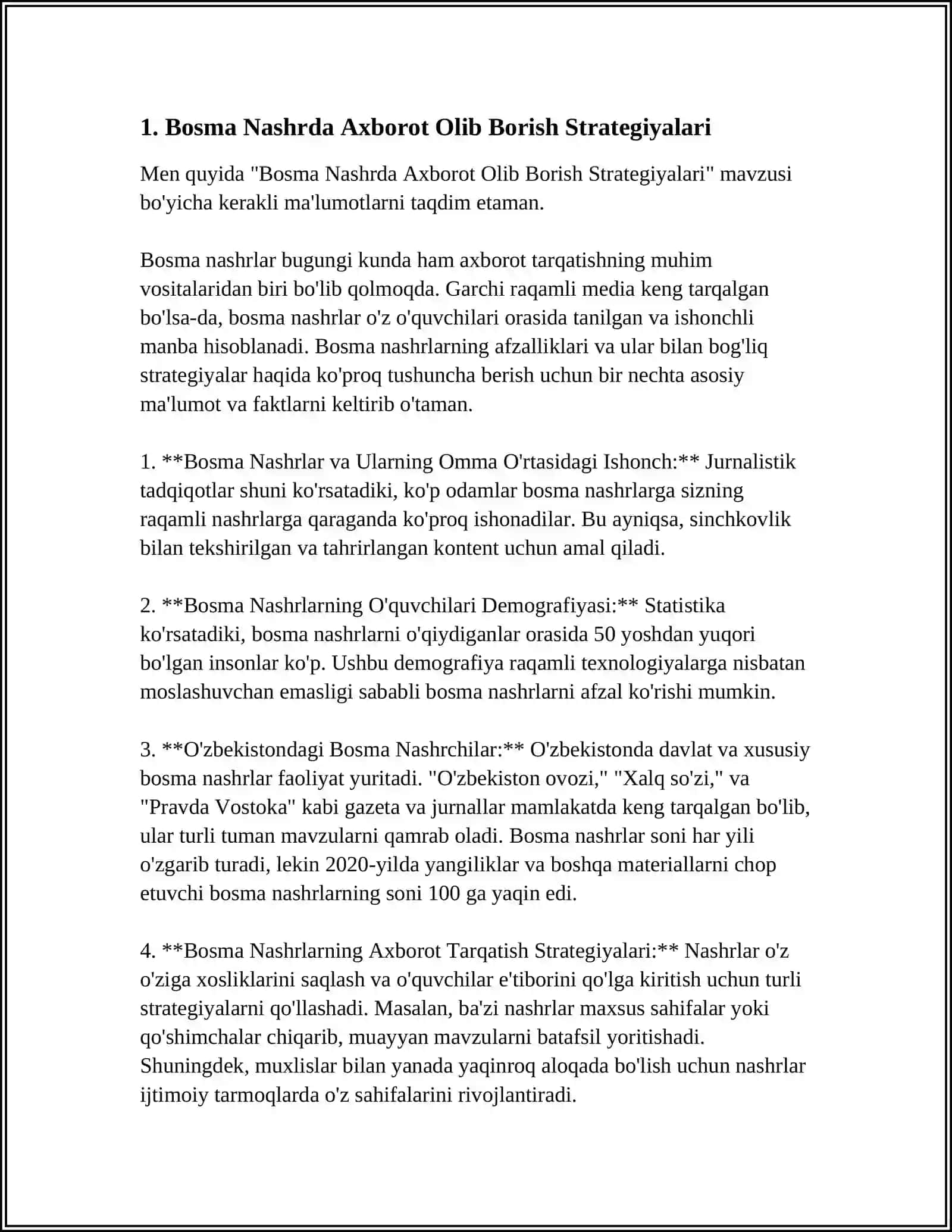 REFERAT Mavzu: BOSMA NASHR: “THE TIMES”, “NEW TIMES”, “BLOOMBERG”, “SABAH”LAR (MATN VA MAZMUN-MAQSADI)NI TAXLIL QILING 3