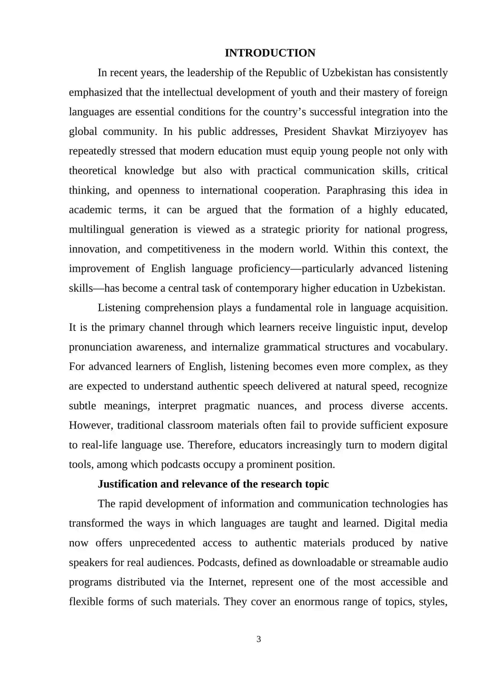 USING PODCASTS FOR IMPROVING LISTENING COMPREHENSION OF ADVANCED ENGLISH LEARNERS 3