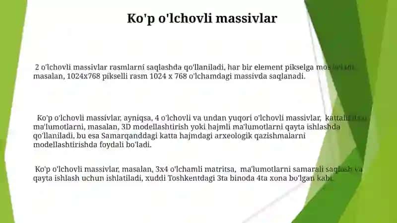 Ko'p O'lchovli Massivlar bilan Ishlash 3