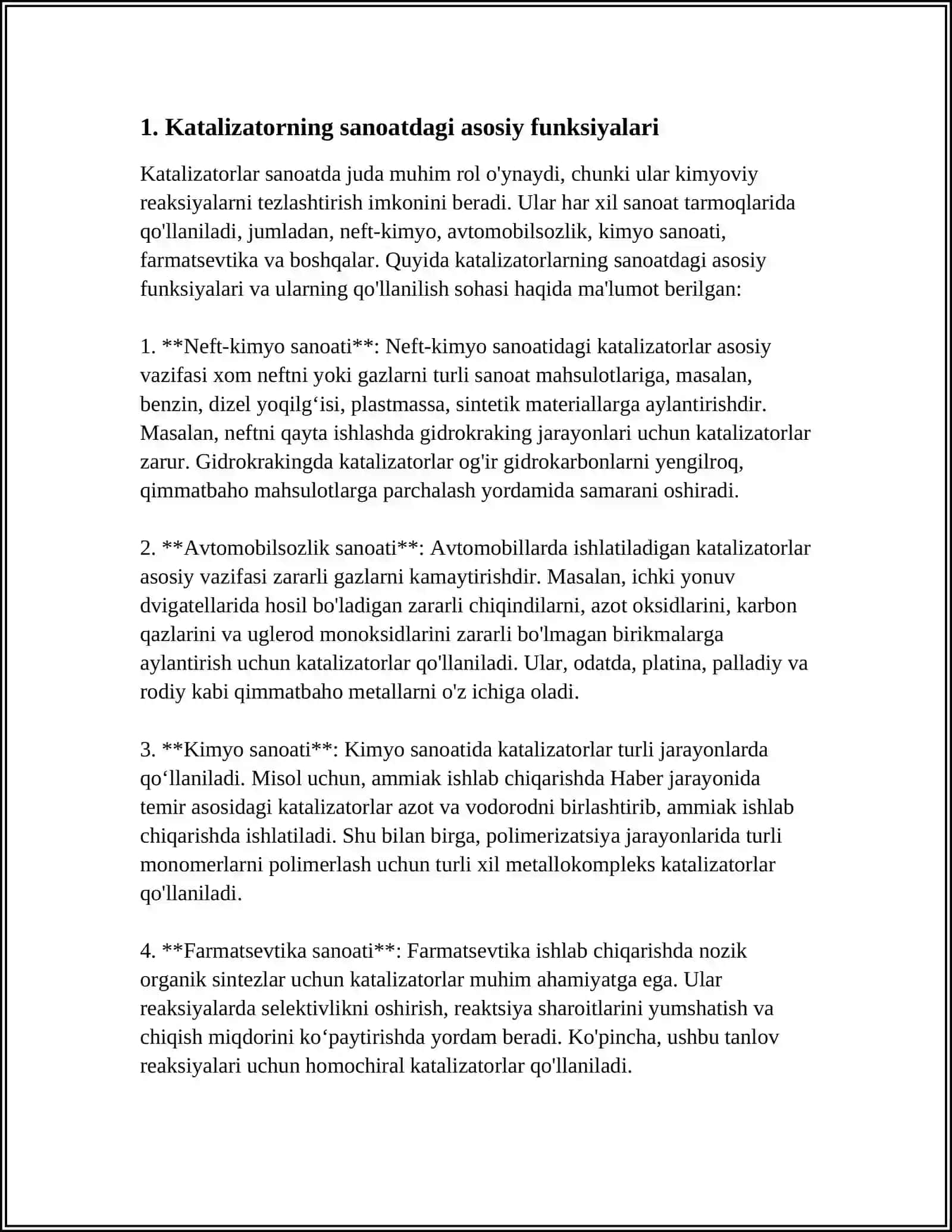 SANOATDA KATALIZATORLARNI QOLLANISHI 3