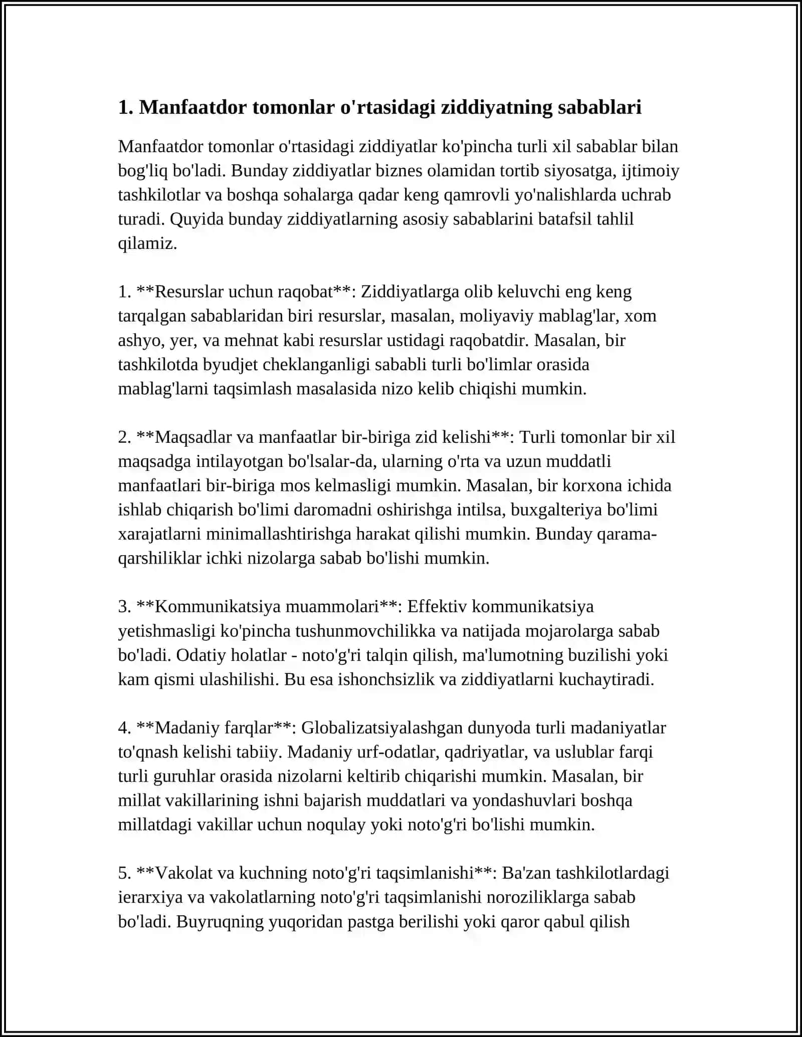 MANFAATDOR TOMONLAR OʻRTASIDAGI ZIDDIYAT 3