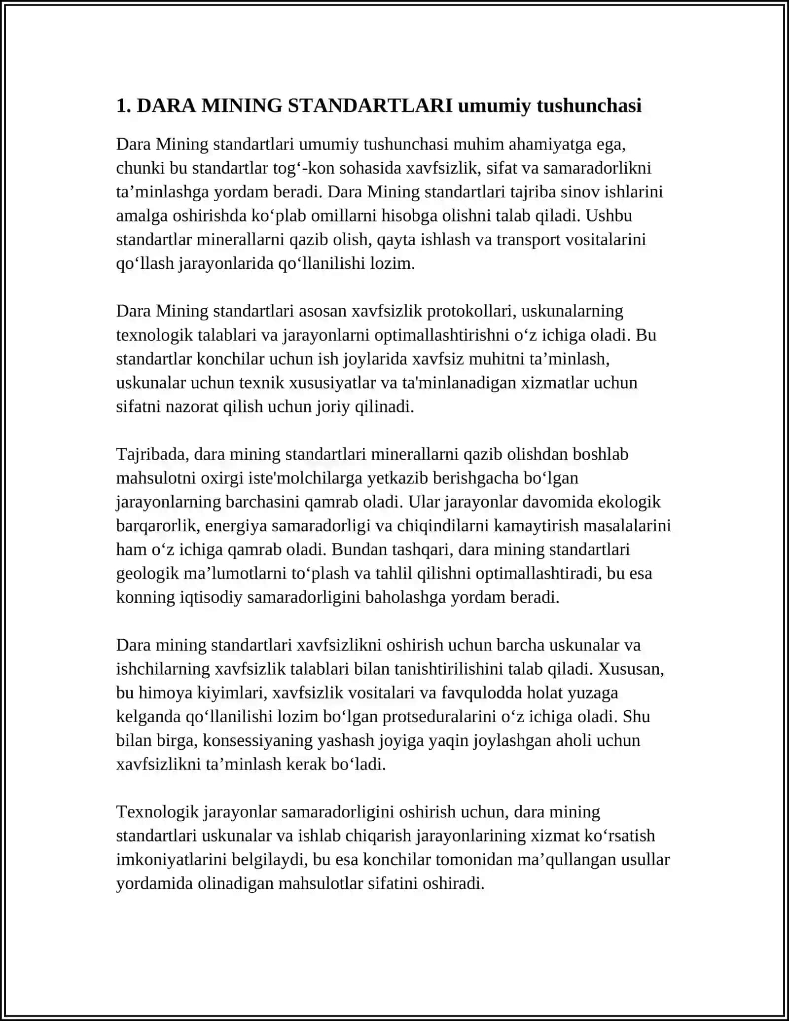DARA MINING STANDARTLARI TAJRIBA SINOV ISHLARINI AMALGA OSHIRISH 3