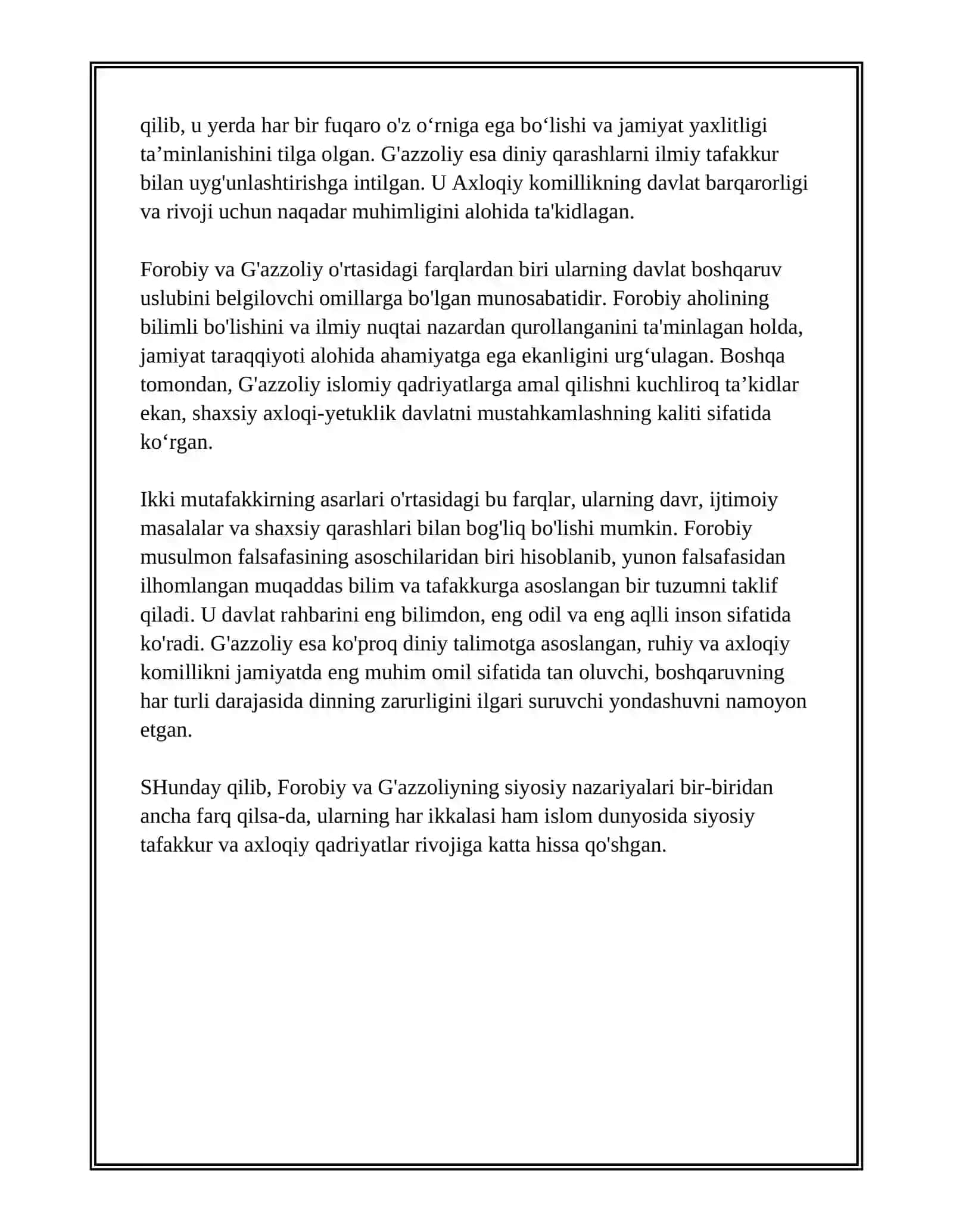 ABU NASR FOROBIY VA G'AZZOLIYNING FALSAFA ILMIGA OID QARASHLARINI GIYOSIY TAHLIL 3