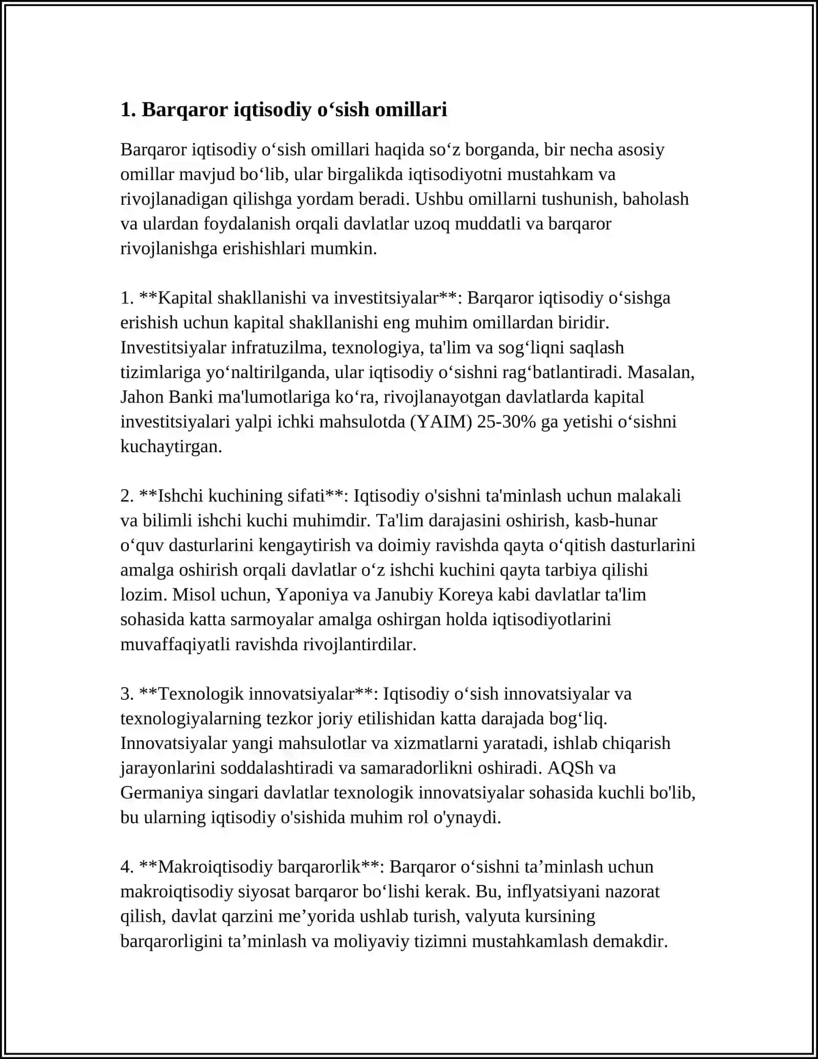 Barqaror iqtisodiy oʻsish omillari 3