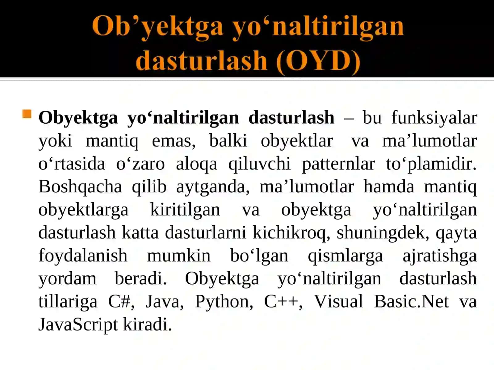 Obyektga yo‘naltirilgan dasturlash asoslari 3