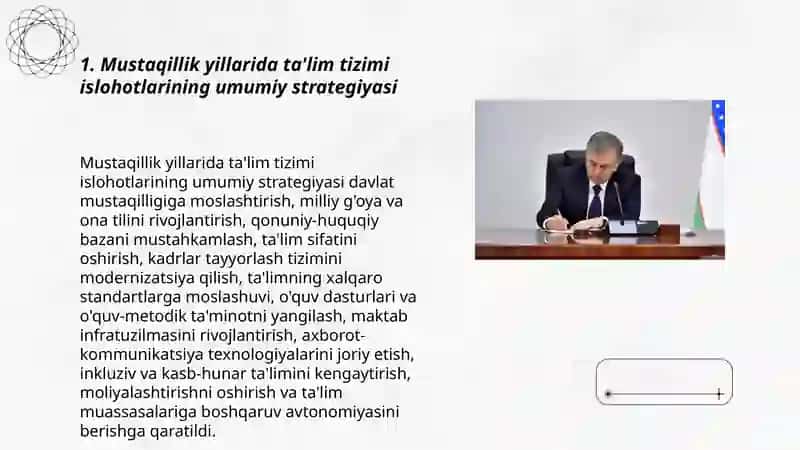 Mustaqillik yillarida O'zbekiston Respublikasida ta'lim sohasida amalga oshirilgan islohotlar 3