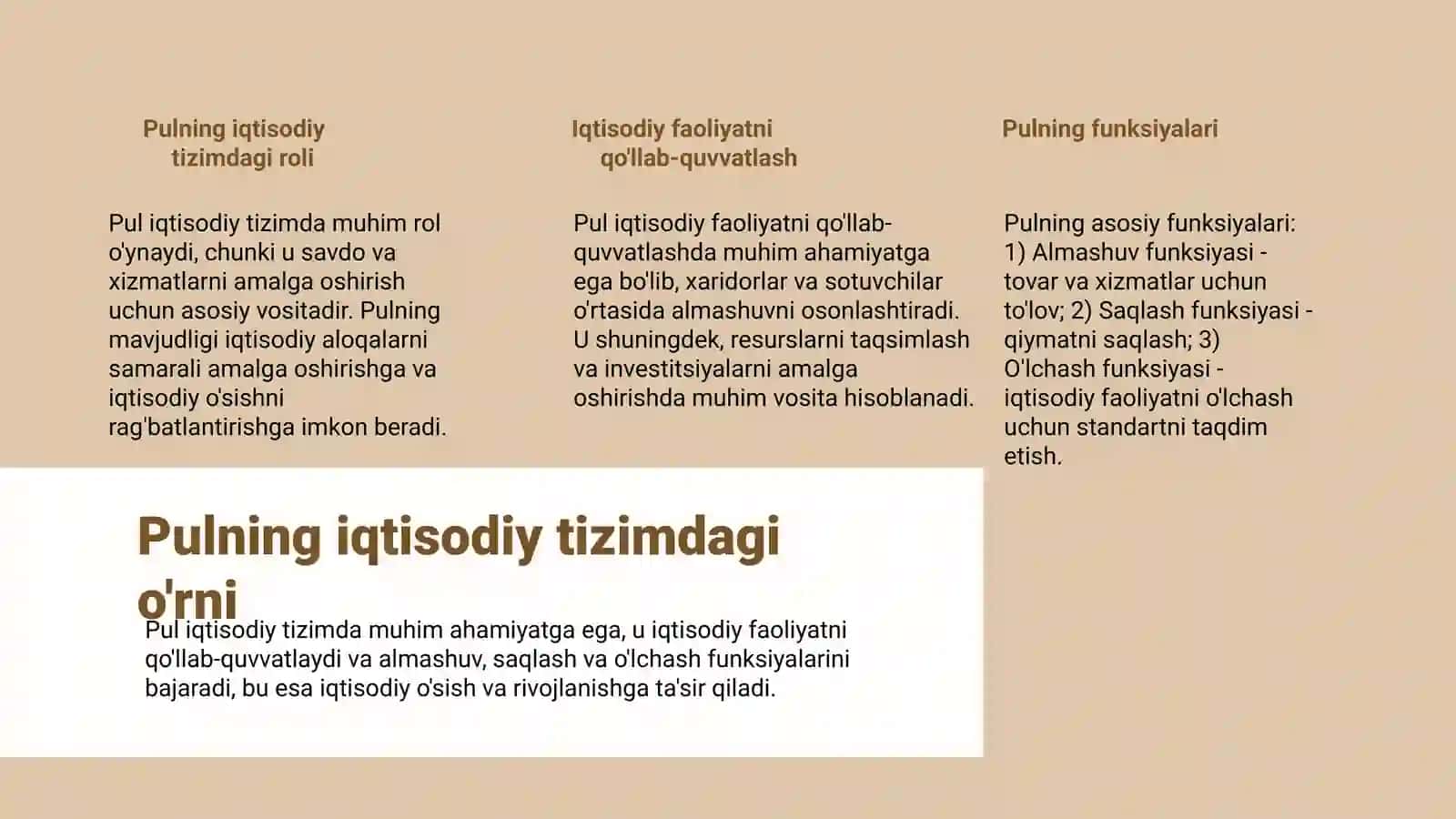 Pulning zarurligi, funksiyalari va vazifalari 3