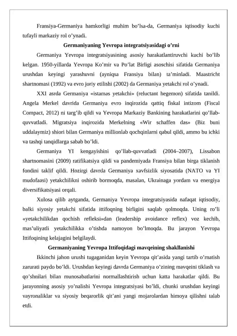 XXI asr boshlarida Germaniyaning Yevropa Ittifoqi siyosatidagi yetakchiligi 3
