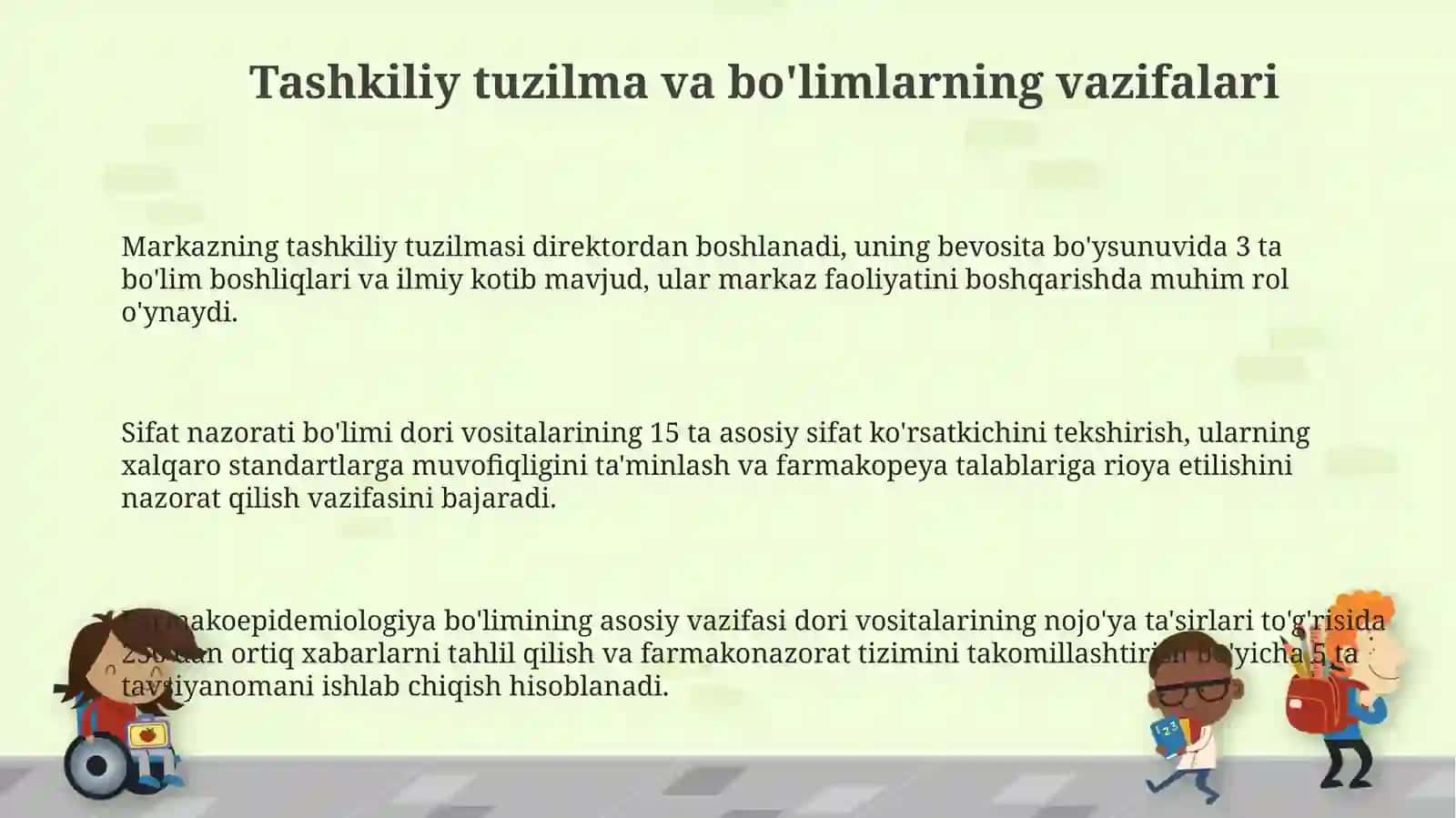 Farmatsevtika mahsulotlari xavfsizligi markazi davlat muassasasining bo‘limlari tahlili 3