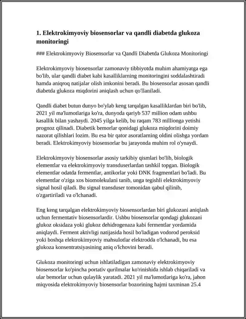 Elektrokimyoviy Biosensorlar va Qandli Diabetda Glukoza Monitoringi 3