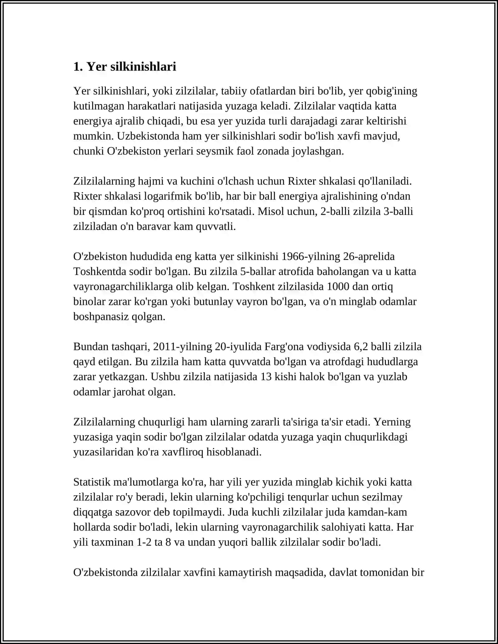 MUSTAQIL ISH Mavzu: GEOLOGIK XAVFLI XODISALAR 3