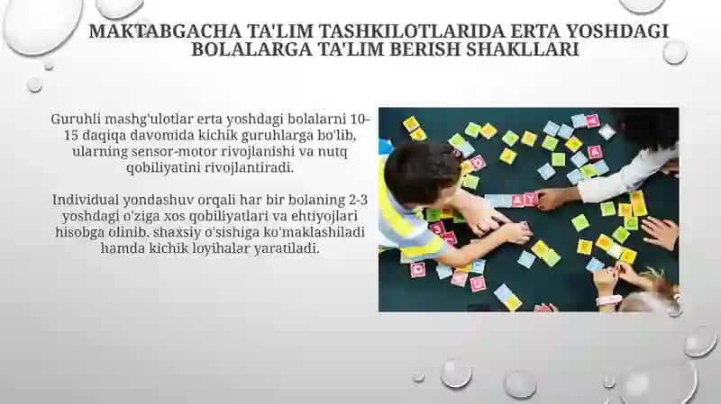 Maktabgacha ta'lim tashkilotlarida erta bolalik ta'limini tashkil etish shakllari 3