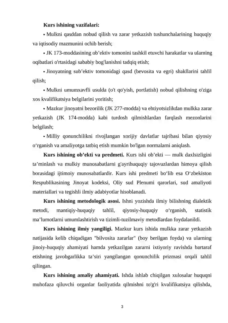 MULKNI QASDDAN NOBUD GILISH YOKI UNGA ZARAR YETKAZISHNING JINOIY-HUQUQIY XUSUSIYATLARI 3