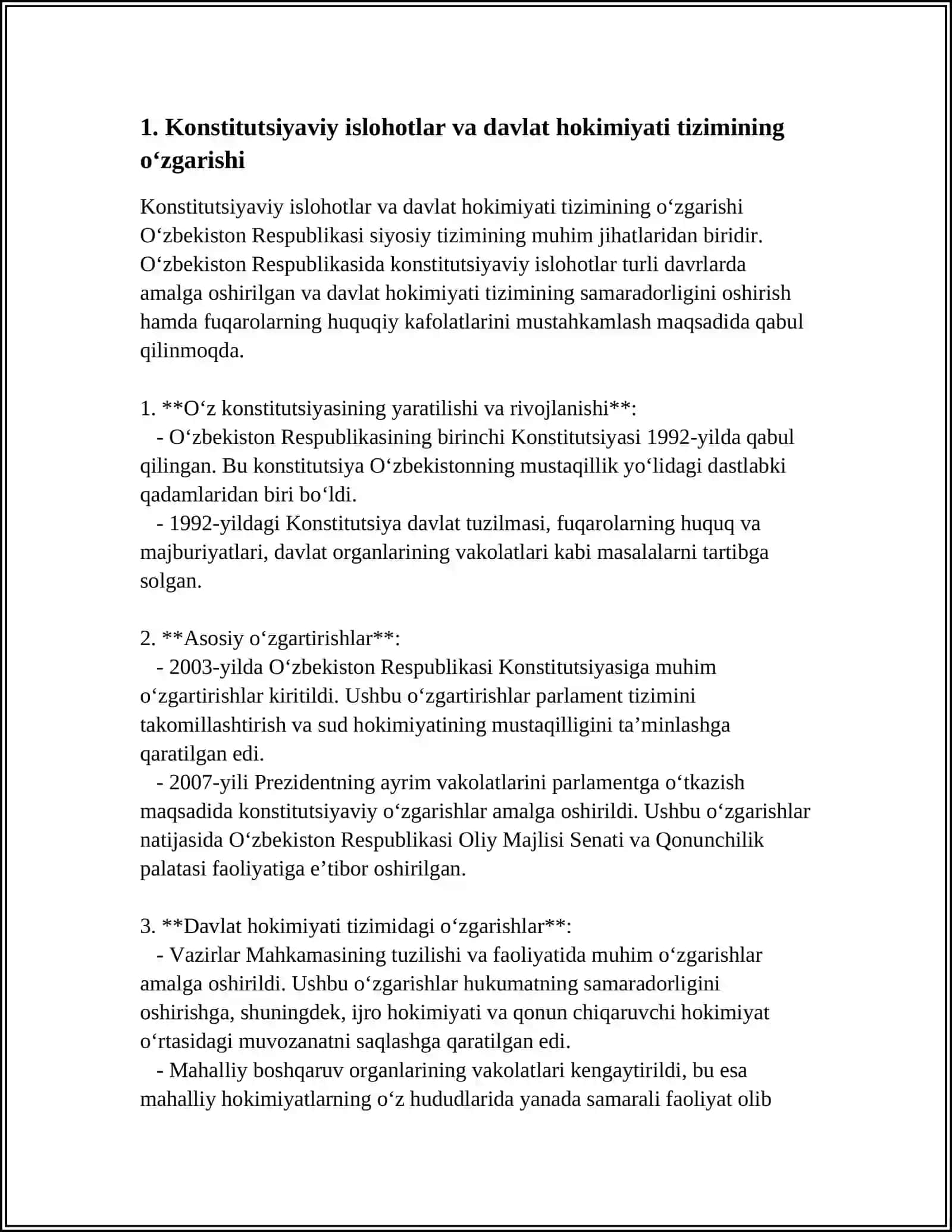 MUSTAQILLIK YILLARDA DAVLAT BOSHQARUVIDA TIZIMIDA AMALLGA OSHIRILGAN ISLOHATLAR 3