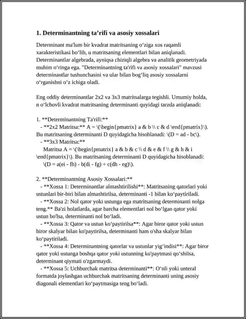 DETERMINANTNING ASOSIY XOSSALARI 3