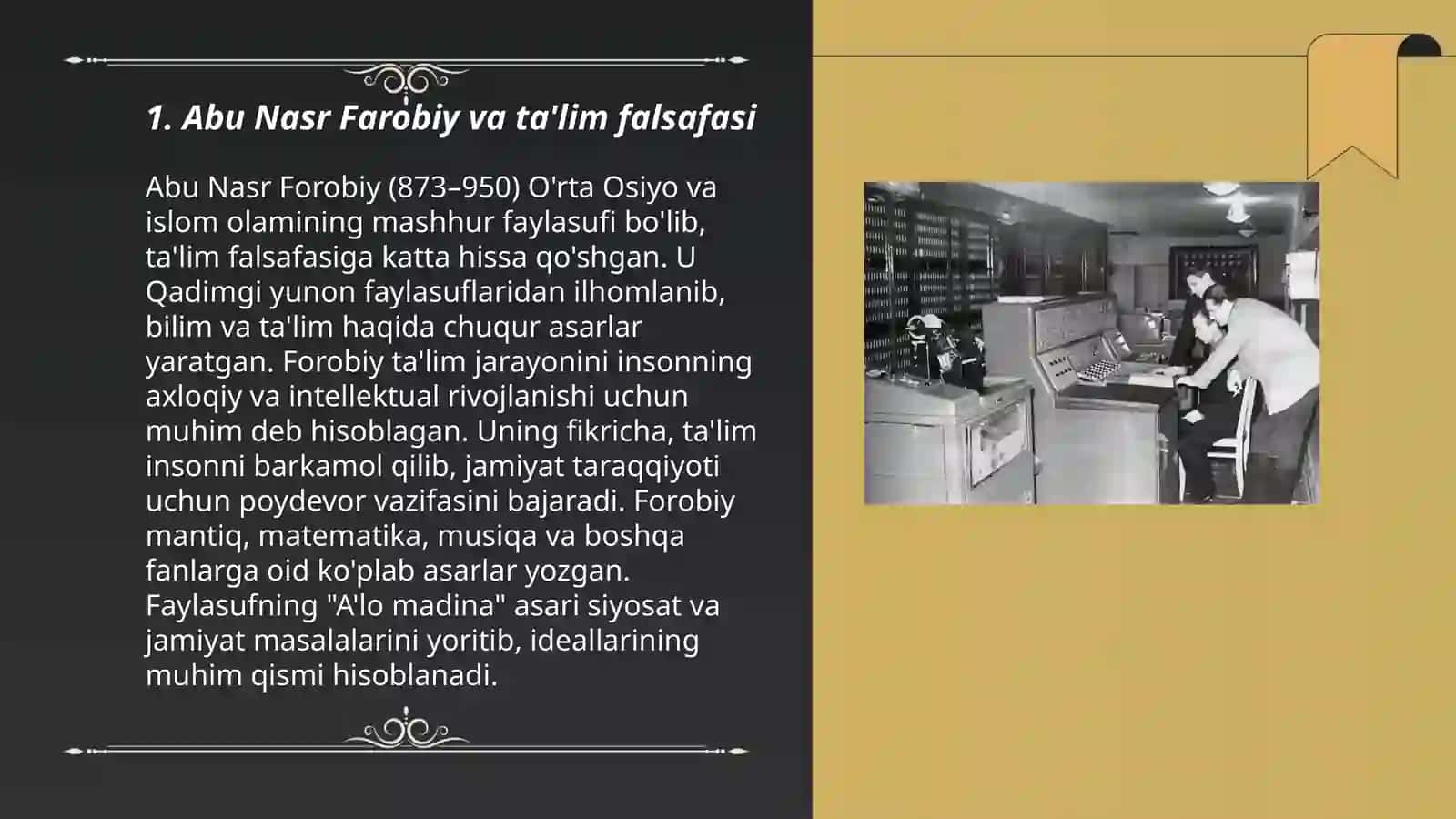Abu Nars Farobiyning pedagogik gʻoyalari.Abu Ali IBM Sino talim tarbiya haqida qarashlari 3