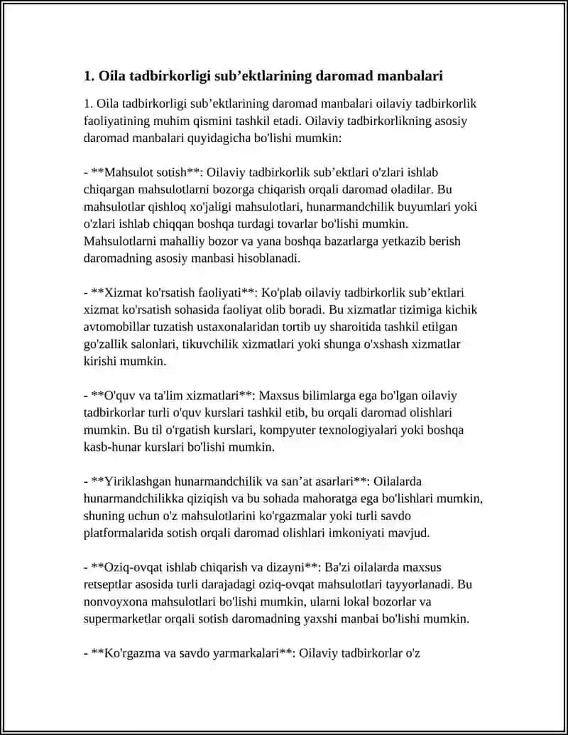 OILAVIY TADBIRKORLIKNING SUBʼEKTLARINING DAROMADLARI VA XARAJATLARI 3