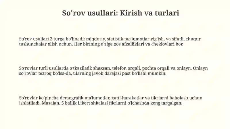 So'rov Usullari va So'rovnomalar 3