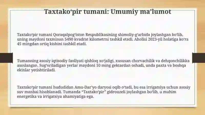 Taxtako‘pir tumani haqida umumiy ma’lumot 3