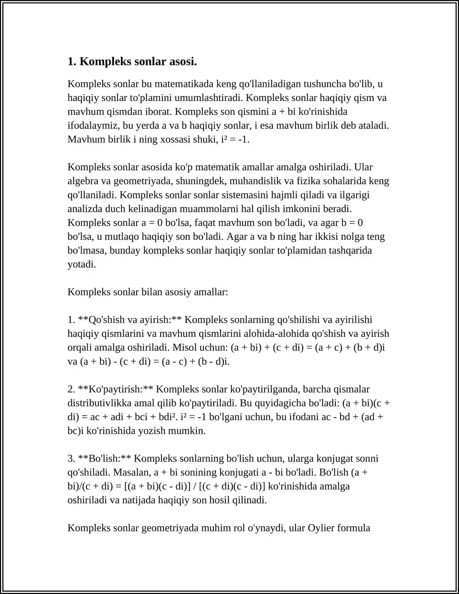 KOMPLEKS. SONLAR VA ULAR USTIDA AMALLAR 3